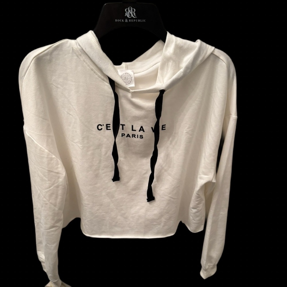Sirene LaVie C'est La Vie Paris White Cropped Hoodie Size Small